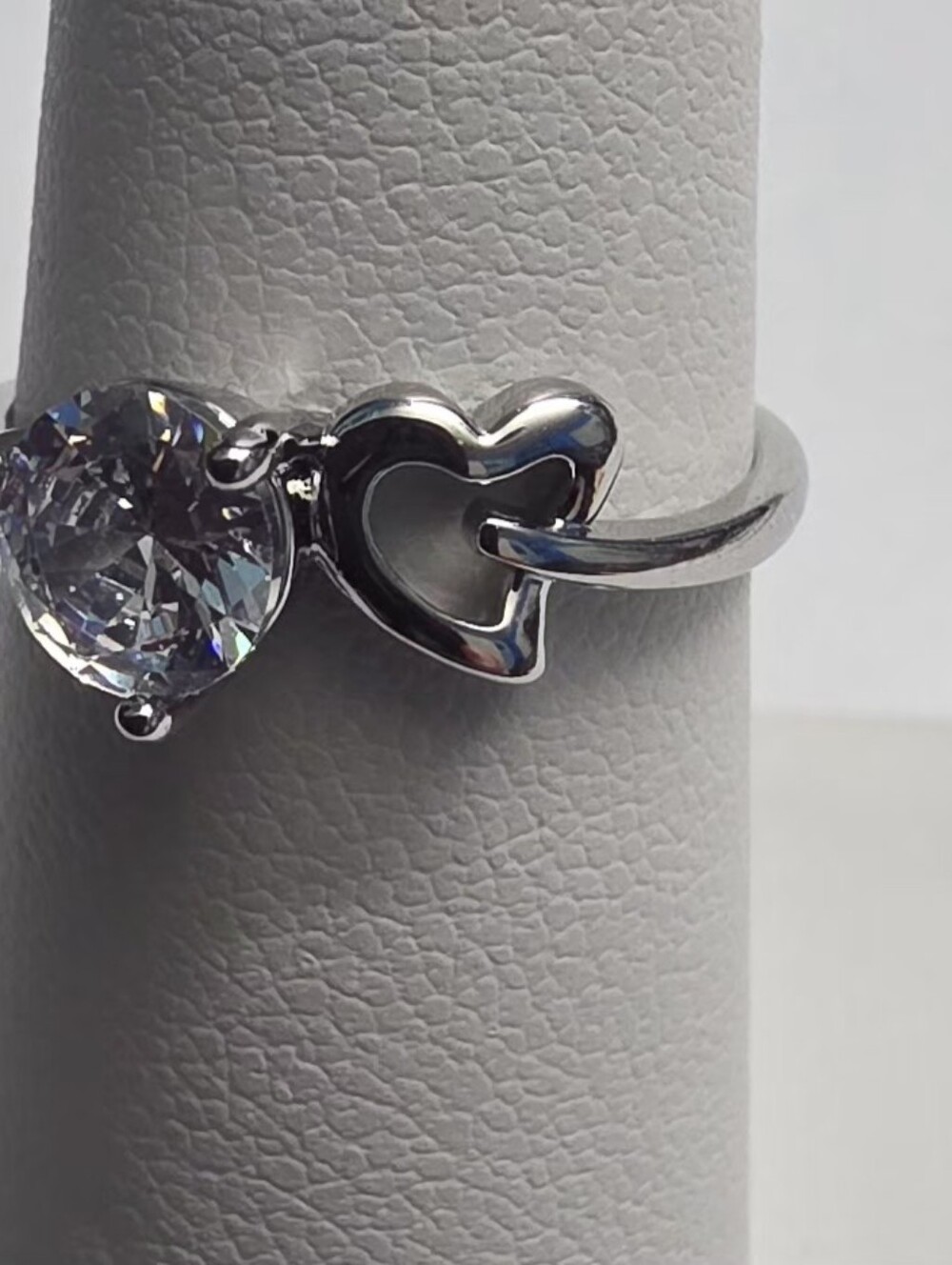 Silver Heart Ring with Clear Stone